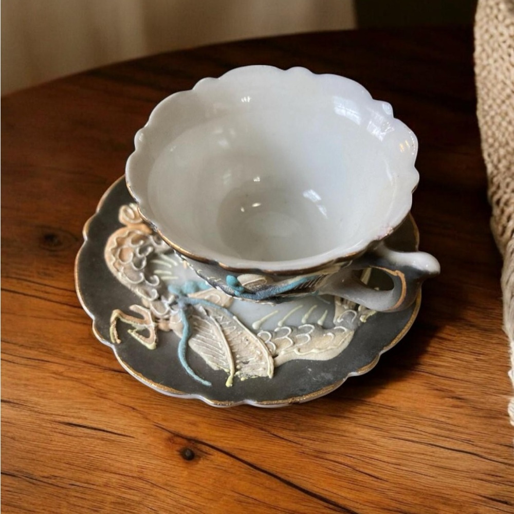 Elegant Dragonware Teacup and Saucer Set